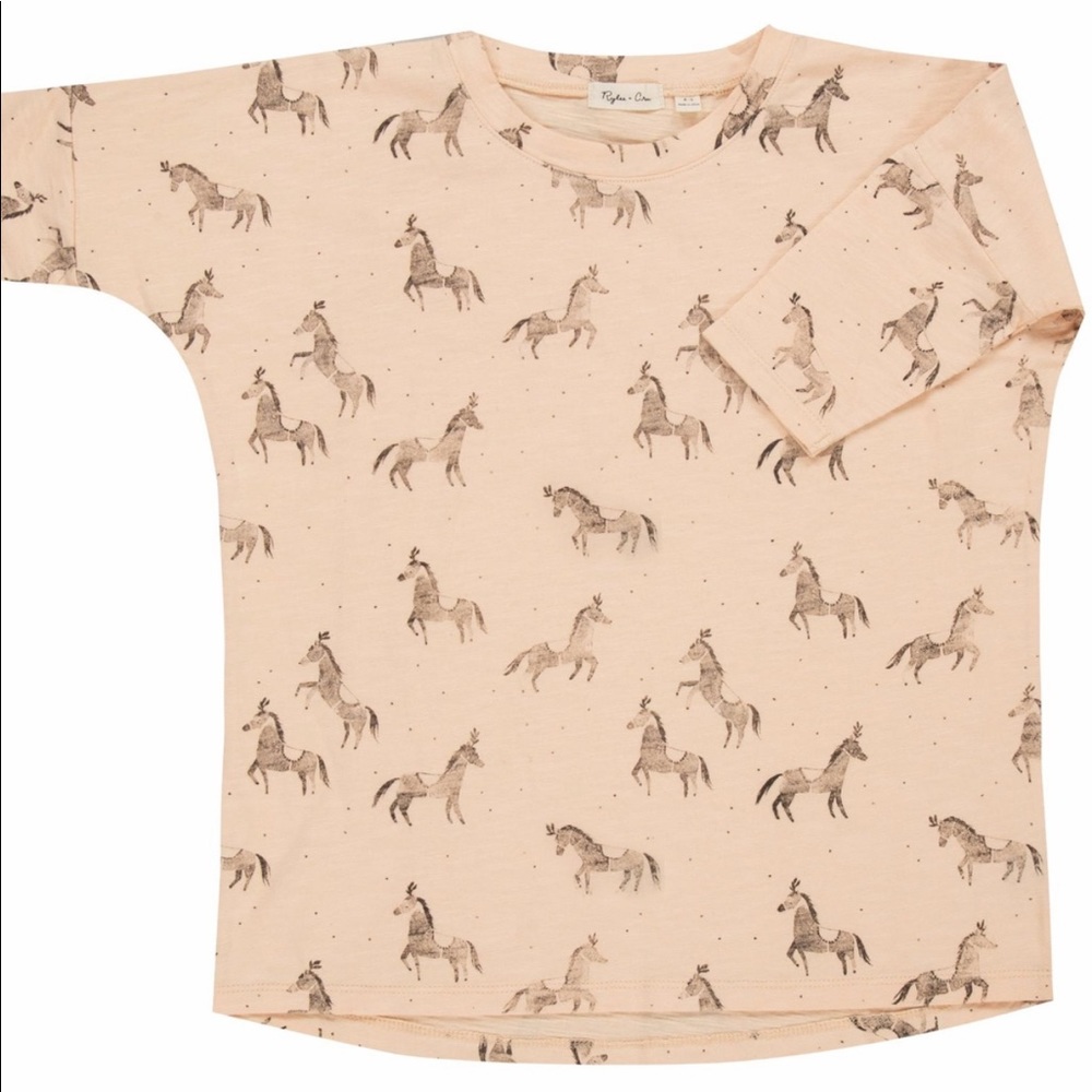 Rylee + Cru Peach Unicorn Horse Print Long Sleeve Top